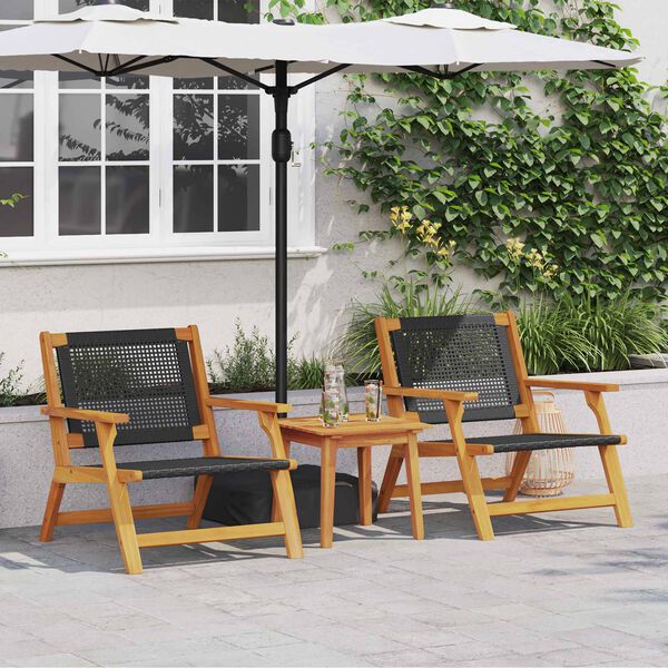 vidaXL Garden Chairs with Table 3 pcs Black Solid Acacia Wood