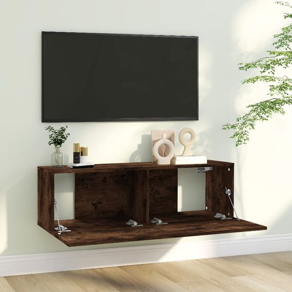 vidaXL TV Wall Cabinet Smoked Oak 100x30x30 cm Engineered Wood