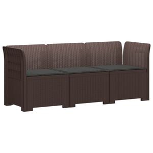 vidaXL 3-Seater Garden Sofa with Cushions Rattan Look PP Brown