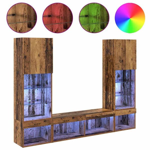 TV Wall Units with LED Wall-mounted 5 pcs Old wood 40.5 x 30 x 102 cm