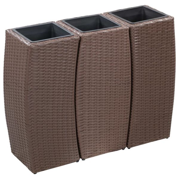vidaXL Garden Raised Beds 3 pcs Poly Rattan Brown