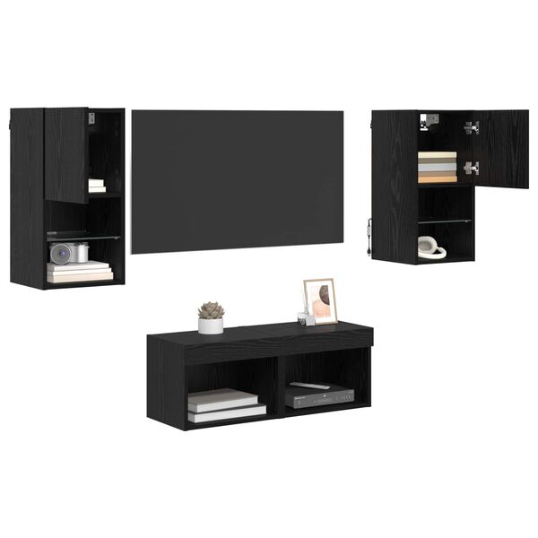 vidaXL TV Wall Cabinets Wall-mounted 4 pcs Black Oak 30.5 x 30 x 60 cm