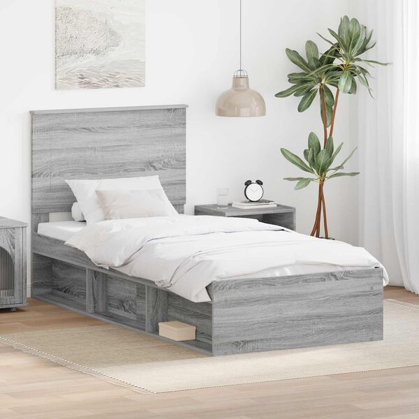 vidaXL Bed Frame Grey Sonoma 75 x 190 cm Solid Pine Wood