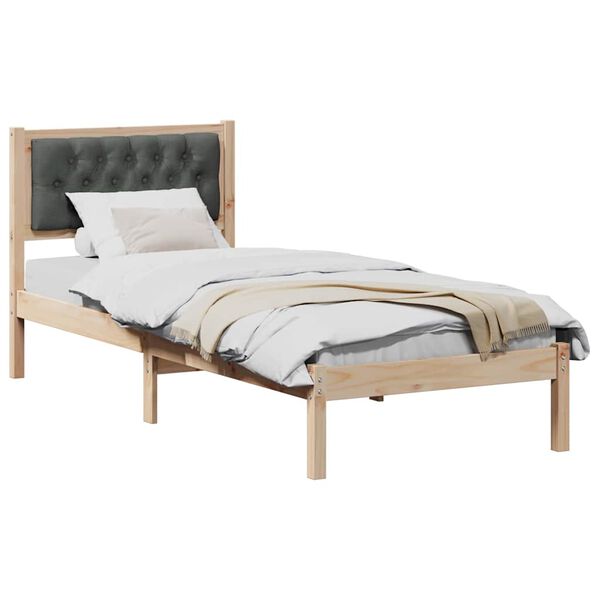 vidaXL Bed Frame with Headboard Dark Grey 75 x 190 cm Solid Pine Wood