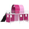 vidaXL Kids'Loft Bed Frame with Curtains, Arch, Slide White and Pink