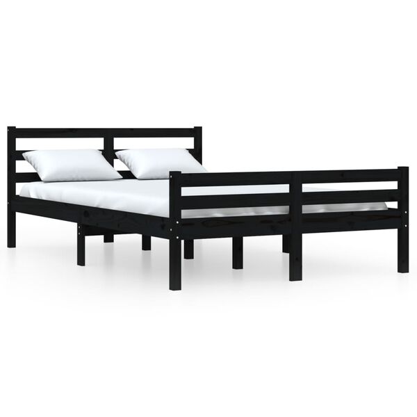 vidaXL Bed Frame without Mattress Black Solid Wood 140x190 cm
