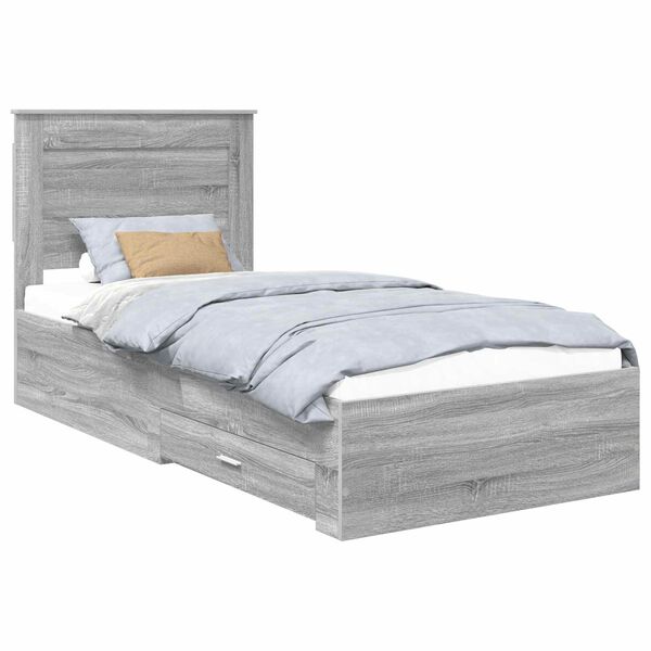 vidaXL Bed Frame Grey Sonoma and Silver 75 x 190 cm Engineered Wood