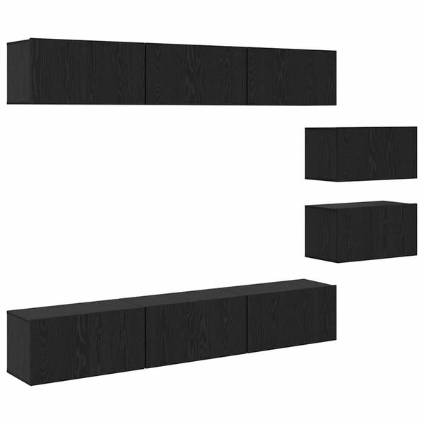 vidaXL TV Cabinet Set Wall-mounted Black Oak Engineered Wood