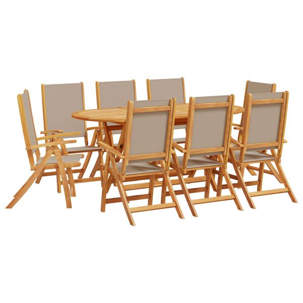 vidaXL 9 Piece Garden Dining Set Solid Wood Acacia and Textilene