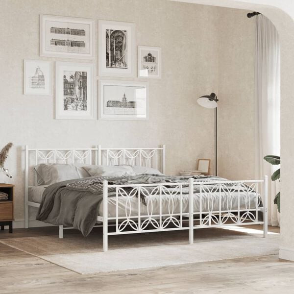 vidaXL Metal Bed Frame without Mattress with Footboard White 180x200cm