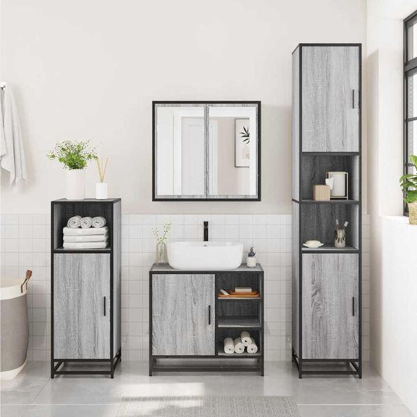 vidaXL 3 Piece Bathroom Furniture Set Grey Sonoma Engineered Wood