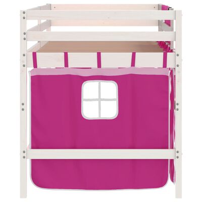 vidaXL Kids' Loft Bed with Curtains Pink 80x200cm Solid Wood Pine