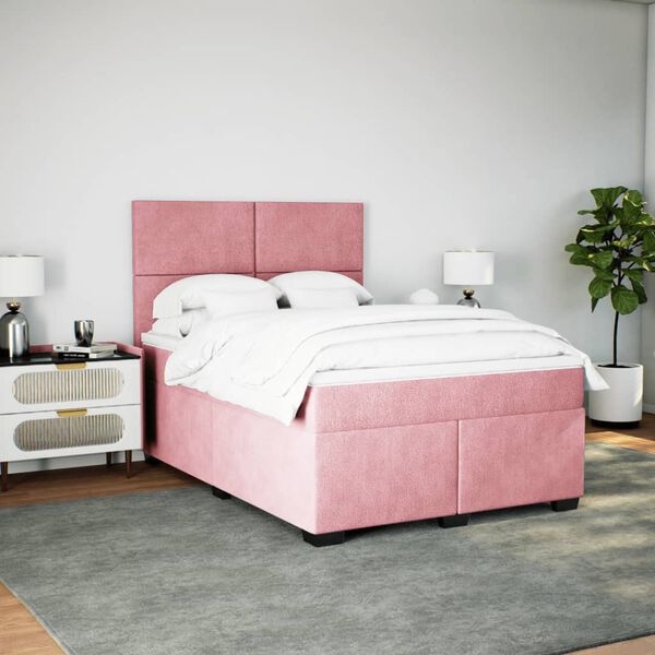 vidaXL Box Spring Bed with Mattress Pink 140x190 cm Velvet