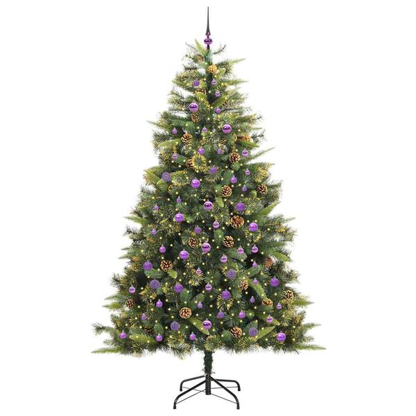 vidaXL Artificial Hinged Christmas Tree with Cones Green 240 cm