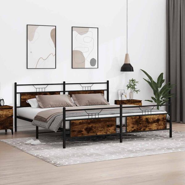 vidaXL Metal Bed Frame without Mattress Smoked Oak 193x203 cm