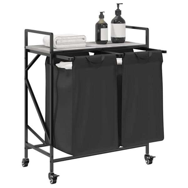 vidaXL Laundry Basket 2 Compartments with Wheels Grey Sonoma