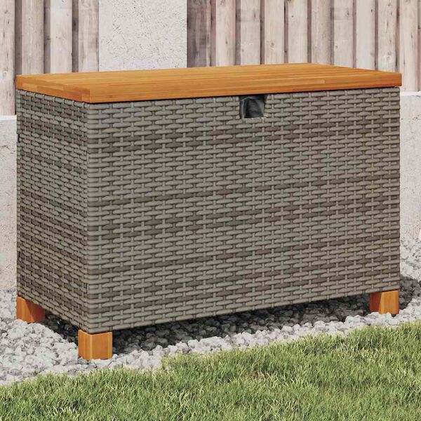 vidaXL Garden Storage Box Grey 80x40x48 cm Poly Rattan Acacia Wood