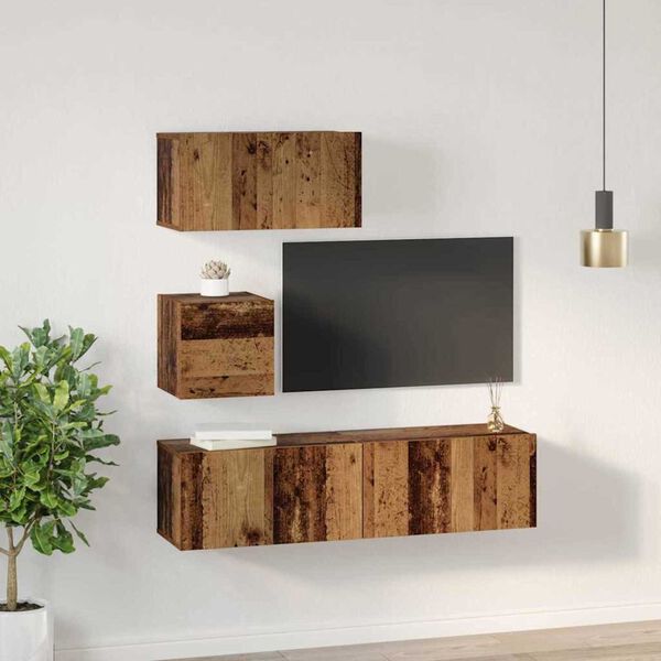 vidaXL TV Cabinet Set Wall-mounted 4 pcs Old Wood Engineered Wood