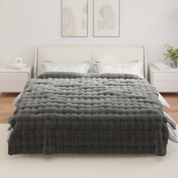vidaXL Faux Rabbit Fur Blanket 4 pcs Dark Grey 220 x 240 cm Polyester