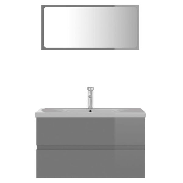 vidaXL Bathroom Furniture Set High Gloss Grey Engineered Wood