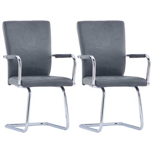 vidaXL Cantilever Dining Chairs 2 pcs Suede Grey Faux Leather