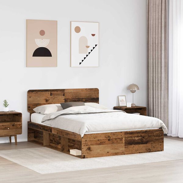 vidaXL Bed Frame with Headboard Old Wood 160 x 200 cm Solid Pine Wood