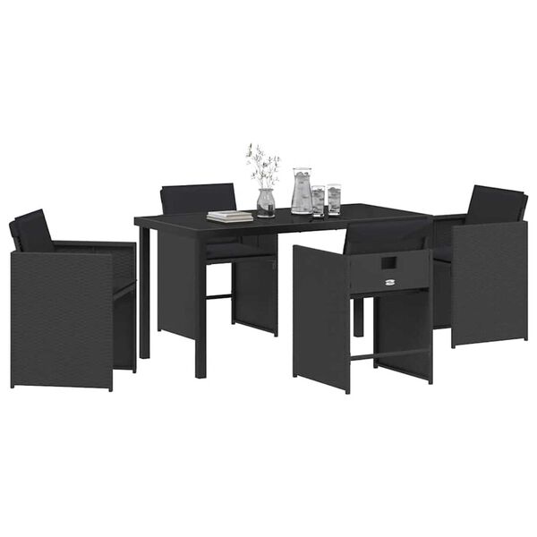 vidaXL Garden Dining Set 5 pcs Black Poly Rattan
