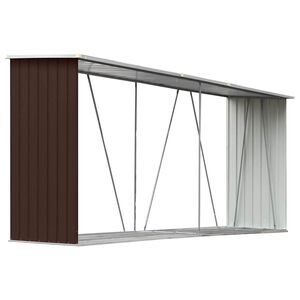 vidaXL Garden Log Storage Shed Galvanised Steel 330x84x152 cm Brown