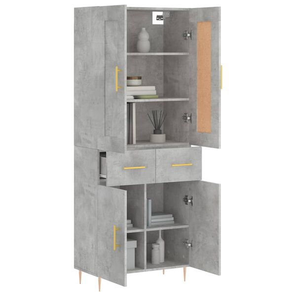 vidaXL Highboard Concrete Grey 69.5x34x180 cm Engineered Wood