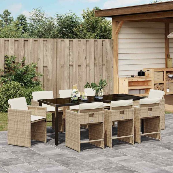 vidaXL Garden Dining Set 9 pcs Beige Poly Rattan