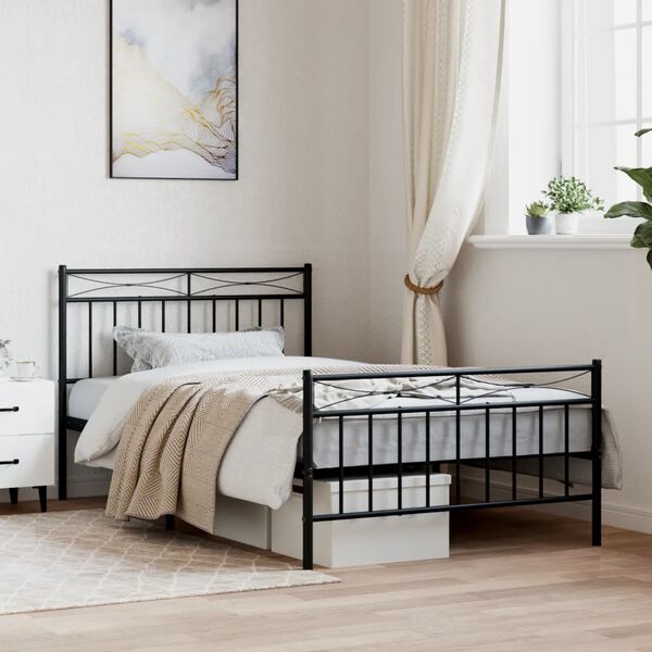 vidaXL Metal Bed Frame without Mattress with Footboard Black 107x203cm