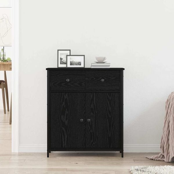 vidaXL Sideboard with Drawer Black Oak 70 x 30 x 80 cm Engineered Wood