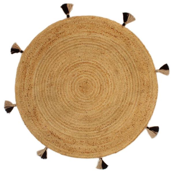 vidaXL Braided Area Rug with Tassels 120 cm Jute Round