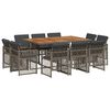 vidaXL 11 Piece Garden Dining Set with Cushions Grey Poly Rattan