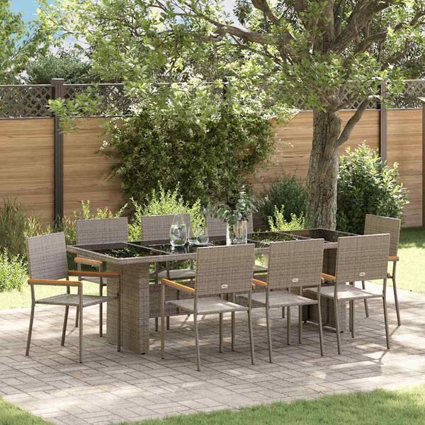 vidaXL Garden Dining Set 9 pcs Grey Poly Rattan