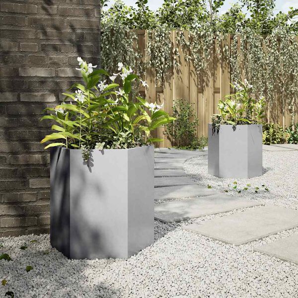 vidaXL Garden Planter 2 pcs Hexagon 46x40x45 cm Galvanized Steel