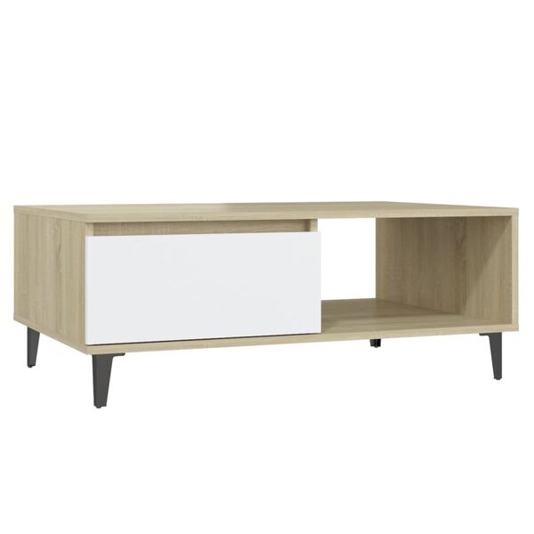 vidaXL Coffee Table White and Sonoma Oak 90x60x35 cm Engineered Wood