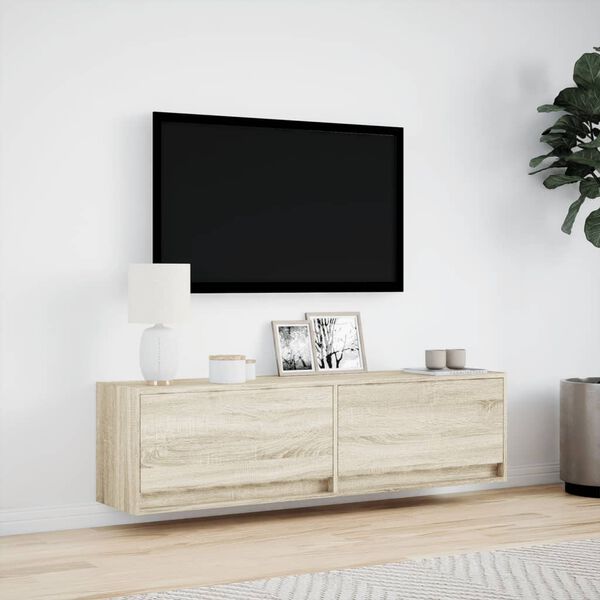 vidaXL TV Wall Cabinet with LED Lights Sonoma Oak 140x31x38 cm