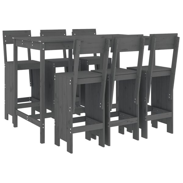 vidaXL 7 Piece Garden Bar Set Grey Solid Wood Pine