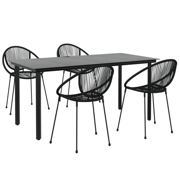 vidaXL 5 Piece Garden Dining Set Black PVC Rattan