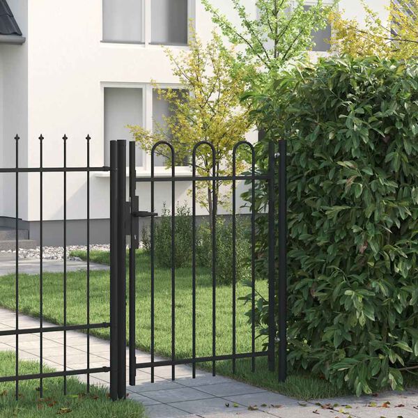 vidaXL Fence Gate Single Door with Arched Top Steel 1x1.2 m Black