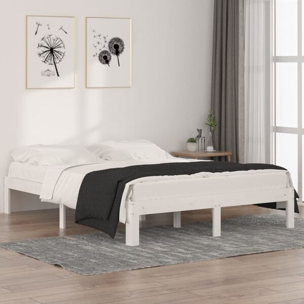 vidaXL Bed Frame without Mattress White Solid Wood 150x200cm King Size