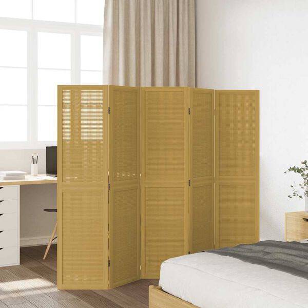 vidaXL Room Divider 5 Panels Brown Solid Wood Paulownia