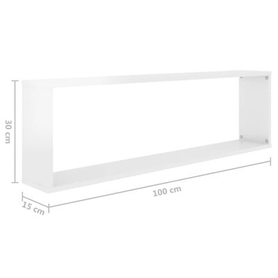 vidaXL Wall Cube Shelf 4 pcs High Gloss White 100x15x30 cm Engineered Wood