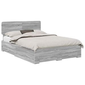 vidaXL Bed Frame with Drawer Grey Sonoma 140 x 190 cm Engineered Wood