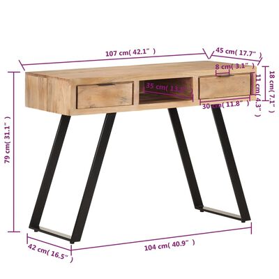 vidaXL Desk 107x45x79 cm Solid Acacia Wood with Live Edges