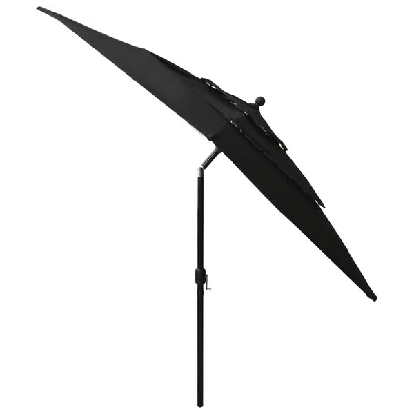 vidaXL 3-Tier Garden Parasol with Aluminium Pole Black 2.5x2.5 m