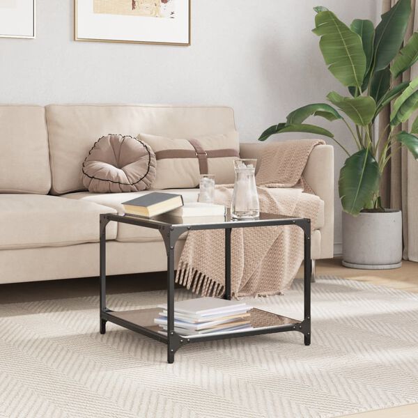 vidaXL Coffee Table with Black Glass Top 50x50x40 cm Steel