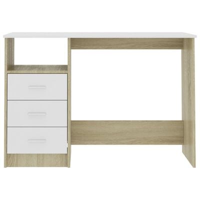vidaXL Desk with Drawers White and Sonoma Oak 110x50x76 cm Engineered Wood