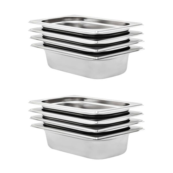 vidaXL Gastronorm Containers 8 pcs GN 1/4 65 mm Stainless Steel